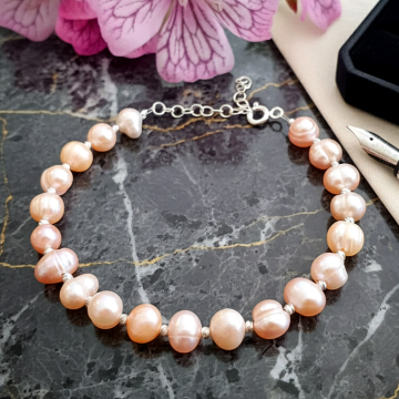 Pembe İnci Gümüş Bileklik