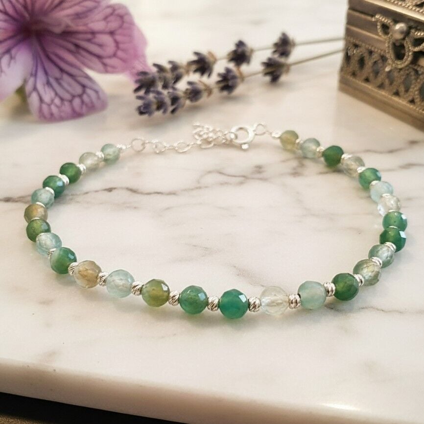 Yeşil Akik Tasarım Gümüş Bileklik