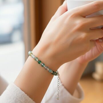 Yeşil Akik Tasarım Gümüş Bileklik