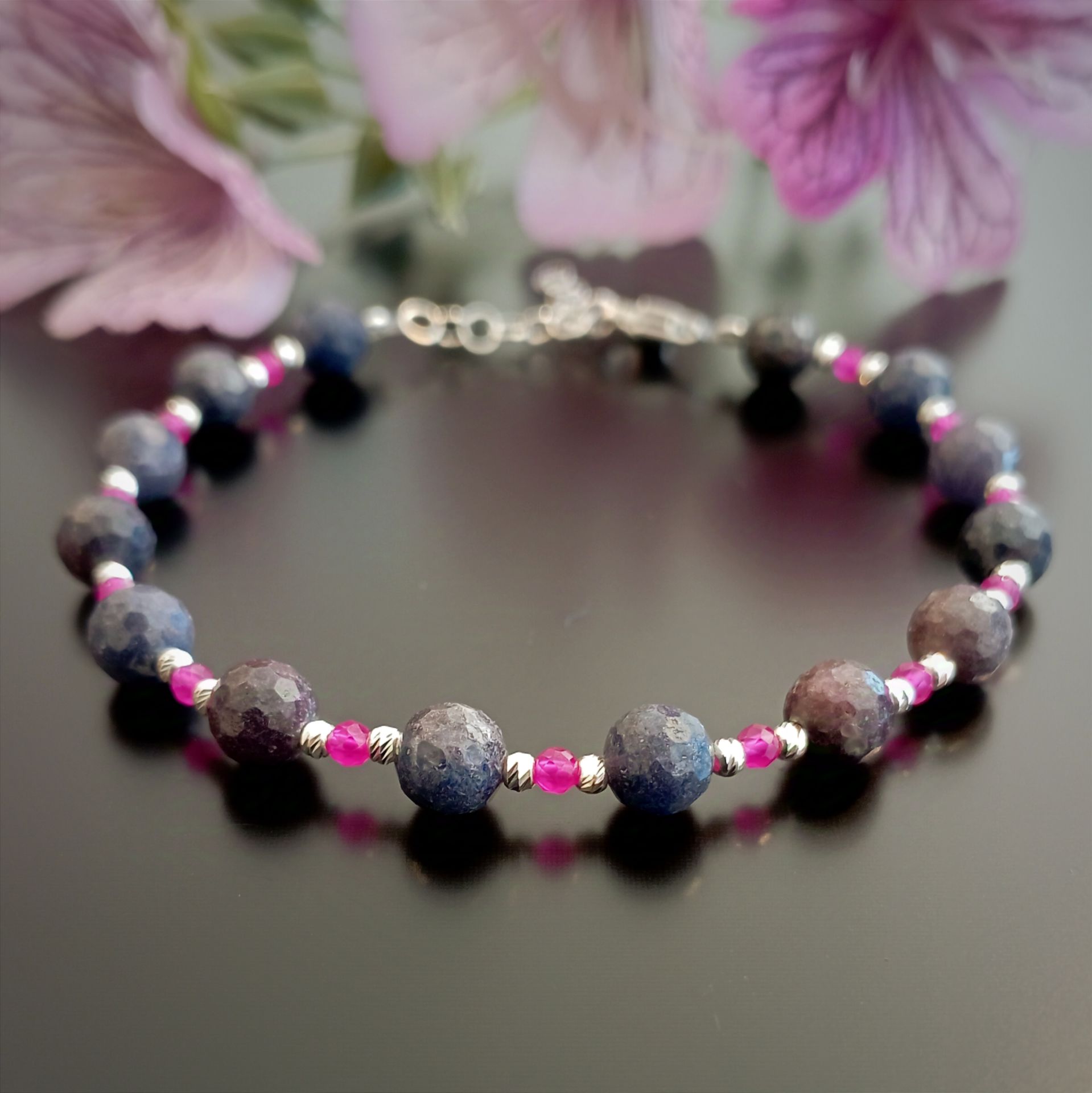 Safir ve Yakut Tasarım Gümüş Bileklik