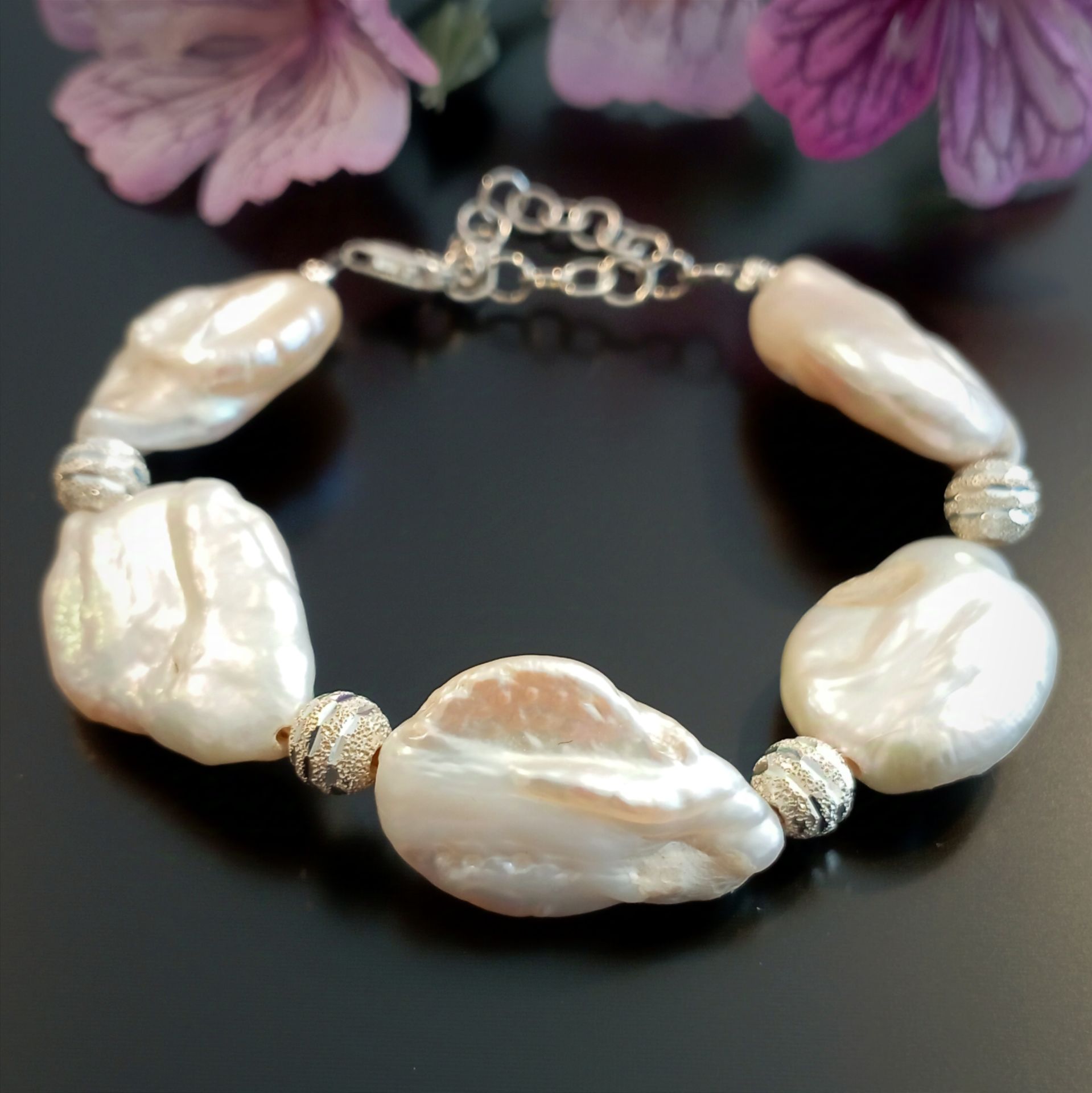 Barok İnci Tasarım Gümüş Bileklik