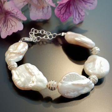 Barok İnci Tasarım Gümüş Bileklik