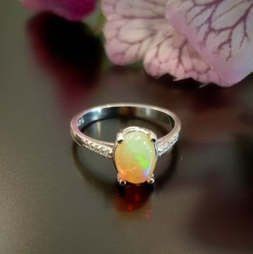 Etiyopya Opal İtalyan Kol Tek Taş Gümüş Yüzük