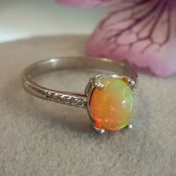 Etiyopya Opal İtalyan Kol Tek Taş Gümüş Yüzük
