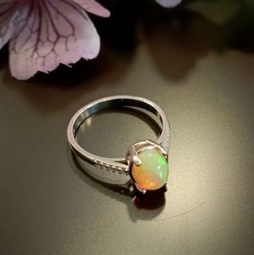 Etiyopya Opal İtalyan Kol Tek Taş Gümüş Yüzük