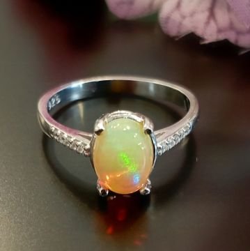 Etiyopya Opal İtalyan Kol Tek Taş Gümüş Yüzük