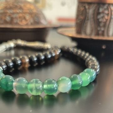 Siyah Akik ve Yeşil Akik Tasarım Doğal Taş 33 lük Tesbih