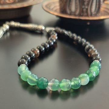 Siyah Akik ve Yeşil Akik Tasarım Doğal Taş 33 lük Tesbih