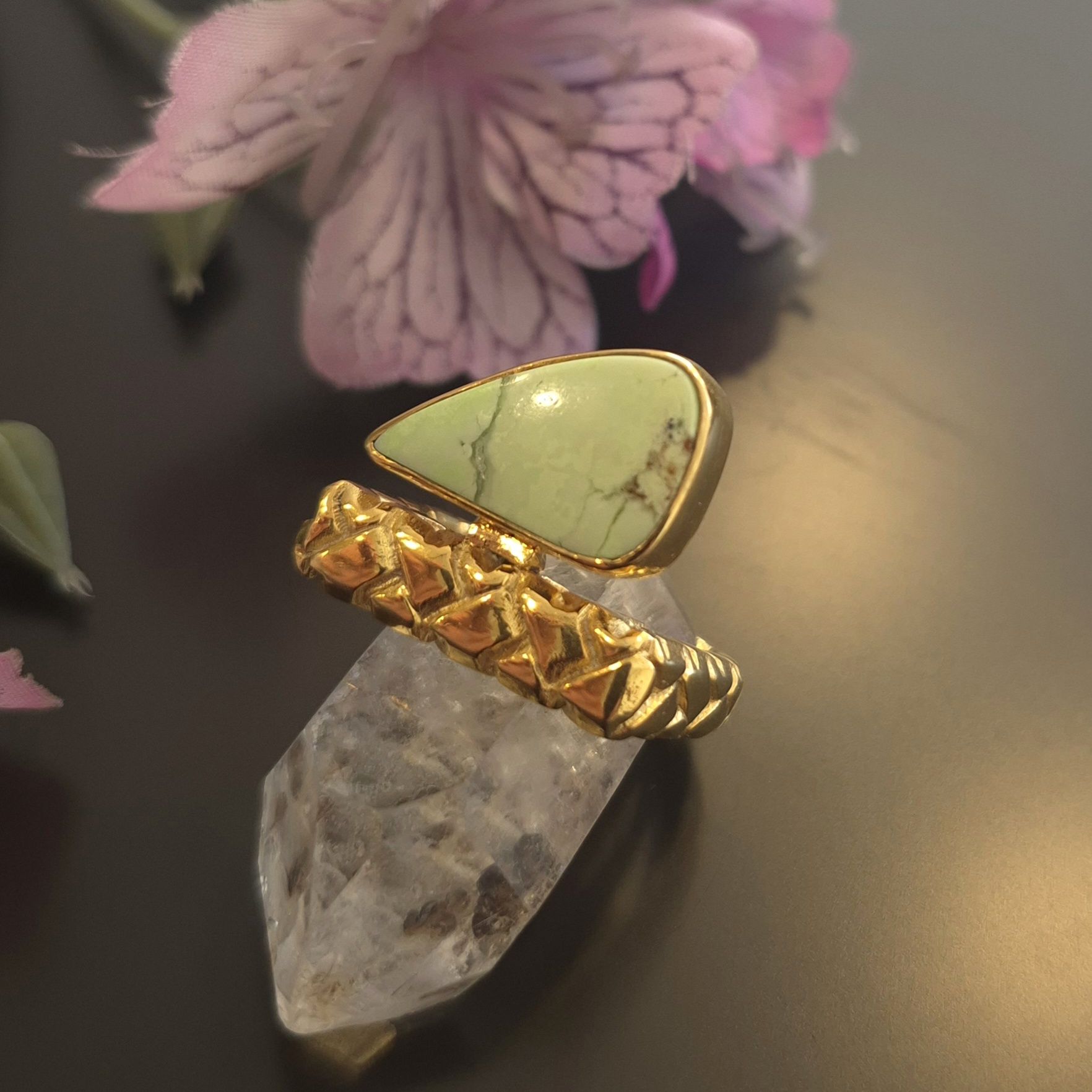 Limon Krizopras Taşı Tasarım Gümüş Yüzük