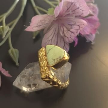 Limon Krizopras Taşı Tasarım Gümüş Yüzük