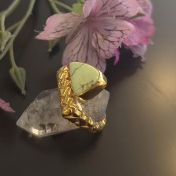 Limon Krizopras Taşı Tasarım Gümüş Yüzük