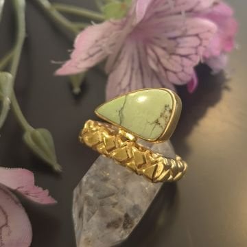 Limon Krizopras Taşı Tasarım Gümüş Yüzük