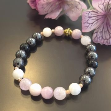 Kunzit, Aytaşı, Hematit ve Oniks Pozitif Enerji Doğaltaş Bileklik