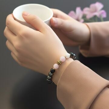 Kunzit, Aytaşı, Hematit ve Oniks Pozitif Enerji Doğaltaş Bileklik