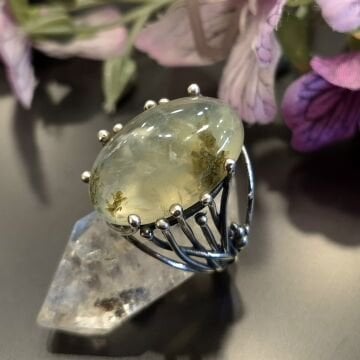 Prehnit (Prinayt) Taşlı Tasarım Gümüş Yüzük