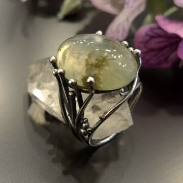 Prehnit (Prinayt) Taşlı Tasarım Gümüş Yüzük