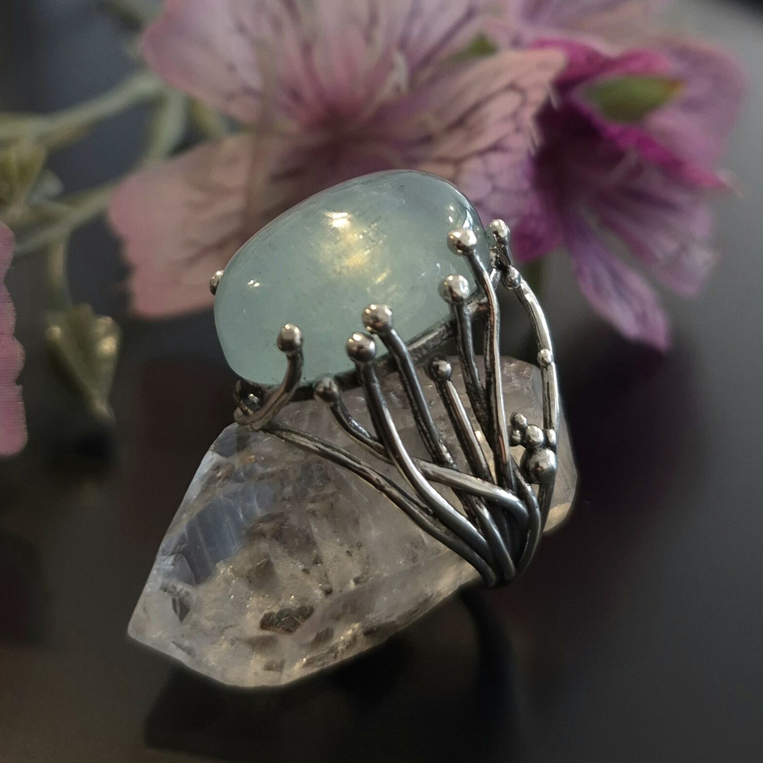 Akuamarin Taşlı Tasarım Gümüş Yüzük