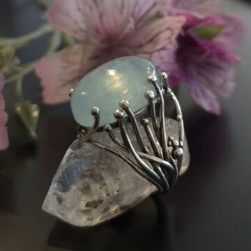 Akuamarin Taşlı Tasarım Gümüş Yüzük