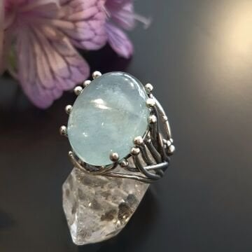 Akuamarin Taşlı Tasarım Gümüş Yüzük