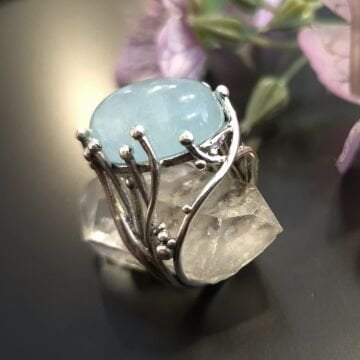 Akuamarin Taşlı Tasarım Gümüş Yüzük