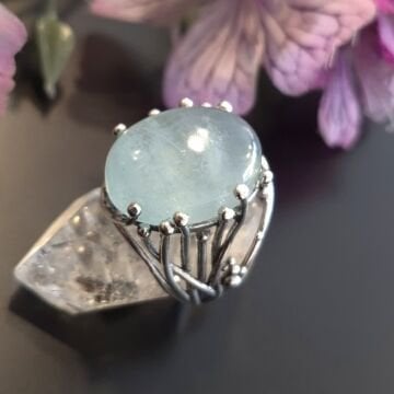 Akuamarin Taşlı Tasarım Gümüş Yüzük