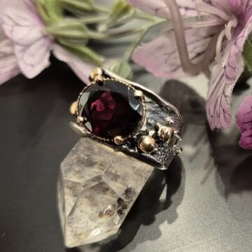 Lal ( Garnet) Taşı Tasarım Gümüş Yüzük