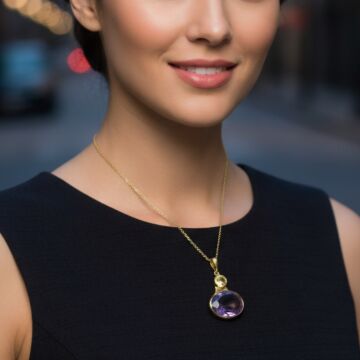 Ametist ve Sitrin Doğal Taş Gümüş Kolye