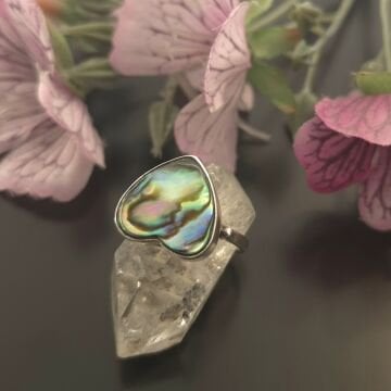 Okyanus Sedefi Kalp Tasarım Gümüş Yüzük