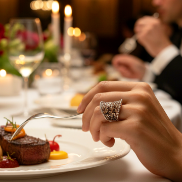 Parlak Siyah ve Rose Taşlı Gümüş Yüzük