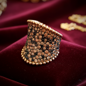 Parlak Siyah ve Rose Taşlı Gümüş Yüzük