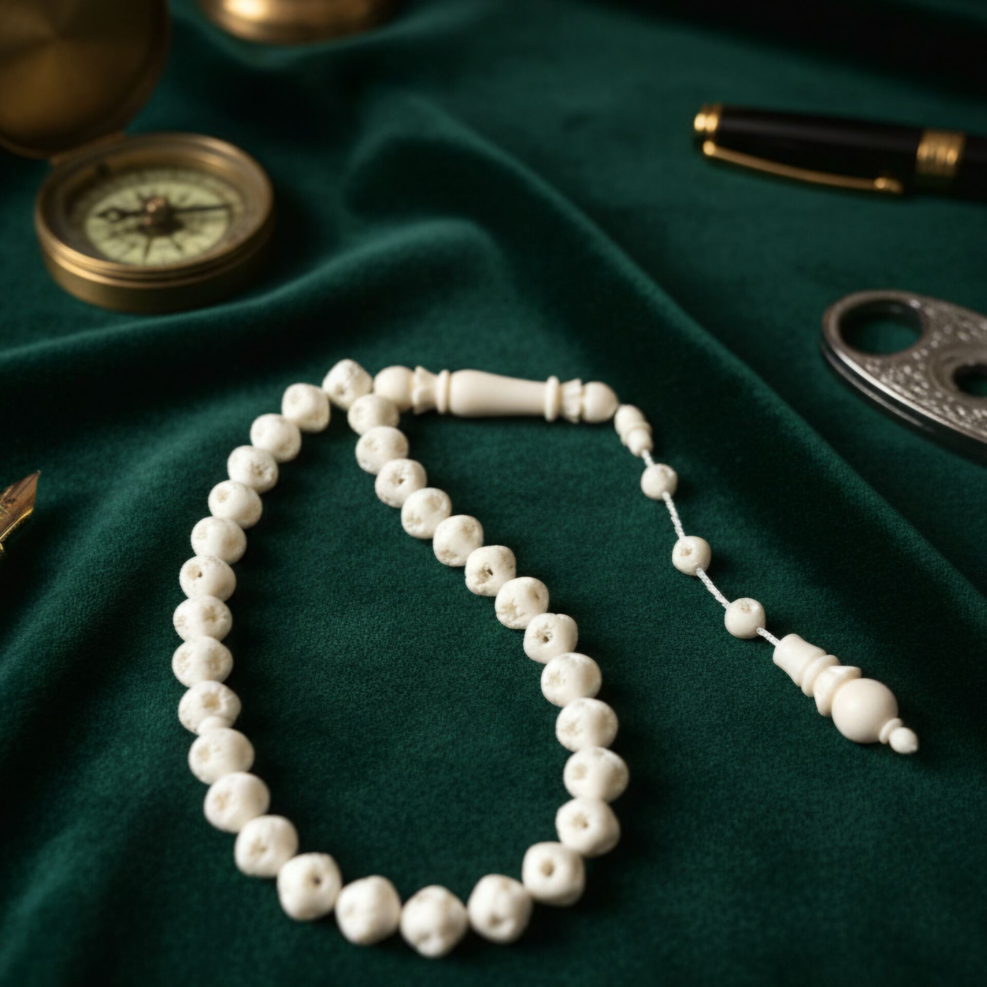 Oyma işlemeli  Habbe İstanbul Kesim 33’lük Deve Kemiği Tesbih