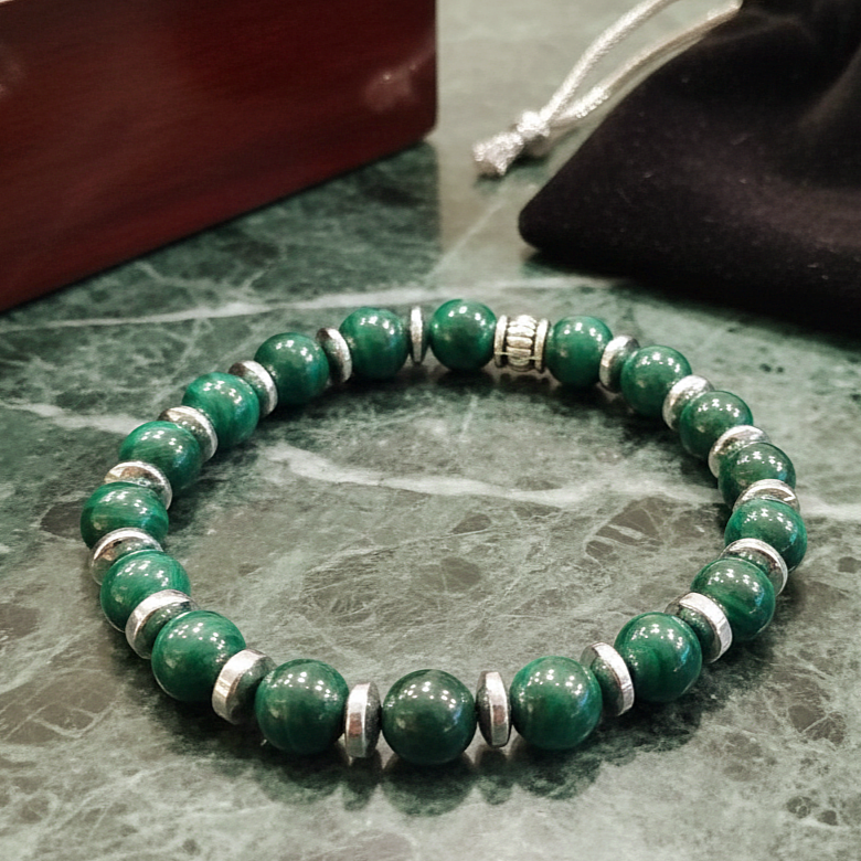 Malahit ve Hematit Tasarım Doğal Taş Bileklik