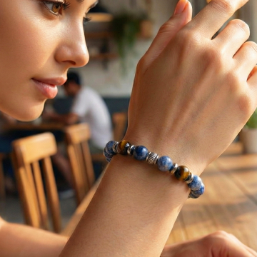 Sodalit ve Kaplangözü Doğal Taş Bileklik - Cesaret ve Zindelik Temalı