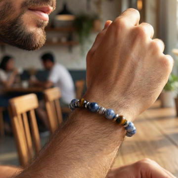 Sodalit ve Kaplangözü Doğal Taş Bileklik - Cesaret ve Zindelik Temalı