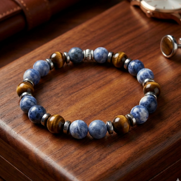 Sodalit ve Kaplangözü Doğal Taş Bileklik - Cesaret ve Zindelik Temalı