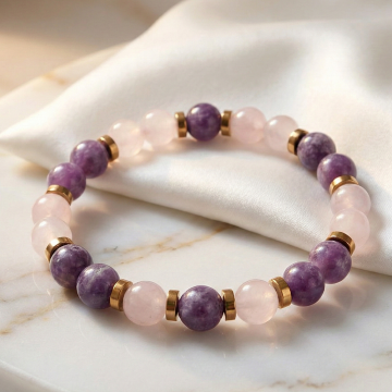 Lepidolit ve Pembe Kuvars Doğal Taş Bileklik - Huzur, Öz Sevgi ve Duygusal Denge Temalı