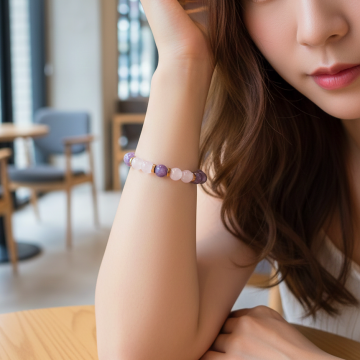 Lepidolit ve Pembe Kuvars Doğal Taş Bileklik - Huzur, Öz Sevgi ve Duygusal Denge Temalı