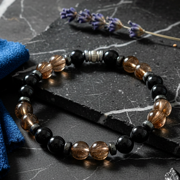 Siyah Akik ve Dumanlı Kuvars Bileklik