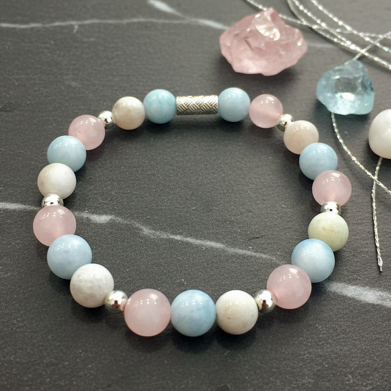 Akuamarin, Pembe Kuvars ve Aytaşı Doğaltaş Bileklik