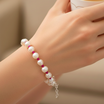 İnci ve Yakut Gümüş Bileklik