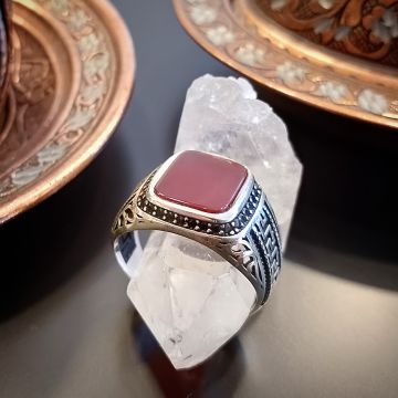 Akik Taşlı Tasarım Erkek Gümüş Yüzük
