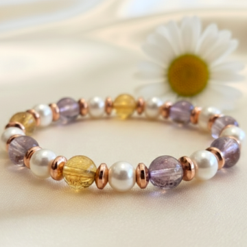İnci, Sitrin, Ametrin ve Hematit Doğal Taş Bileklik - Huzur, Bolluk ve Zarafet Temalı