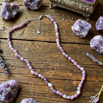 Lepidolit Amorf Şekilsiz Doğal Taş Dizi Kolye