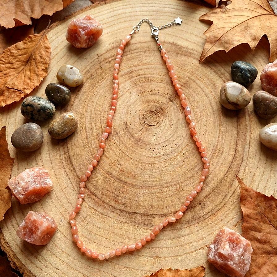 Güneş Taşı Doğal Taş Dizi Kolye - Amorf Kesim Enerji Kolyesi