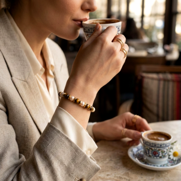 Kaplangözü Doğal Taş Bileklik - İnci ve Hematit Detaylı Kadın Bileklik Özgüven ve Zarafet Temalı