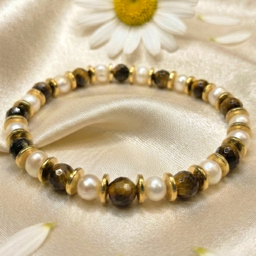 Kaplangözü Doğal Taş Bileklik - İnci ve Hematit Detaylı Kadın Bileklik Özgüven ve Zarafet Temalı