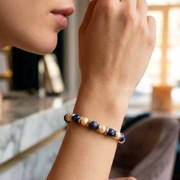 Lapis Lazuli Doğal Taş Bileklik -  Hematit Detaylı Kadın Bileklik İletişim ve Dişil Enerji Temalı