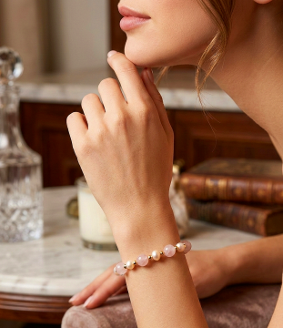 Pembe Kuvars Doğal Taş Bileklik -  Hematit Detaylı Kadın Bileklik Sevgi ve Dişil Enerji Temalı