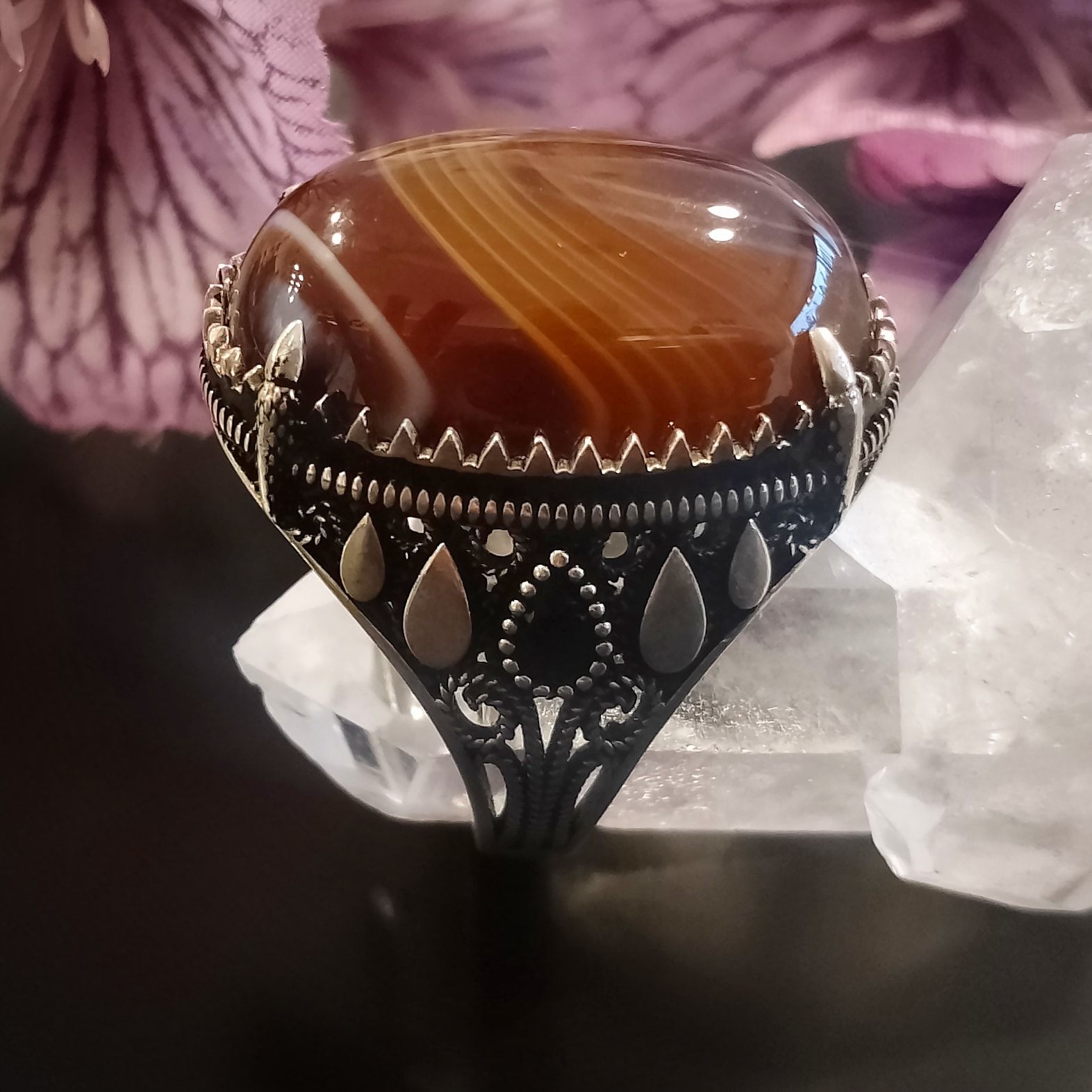 Akik Taşlı Tasarım Erkek Gümüş Yüzük