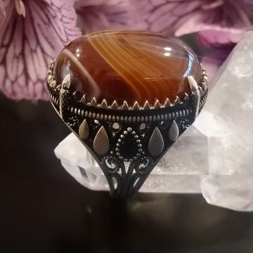 Akik Taşlı Tasarım Erkek Gümüş Yüzük